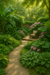 jardin luxuriant ombragé large feuillage sur Bordeaux
